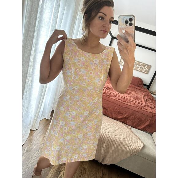 Vintage Handmade 60’s 70’s Size 8 Pink Yellow Floral Knee Length Dress - Picture 8 of 8